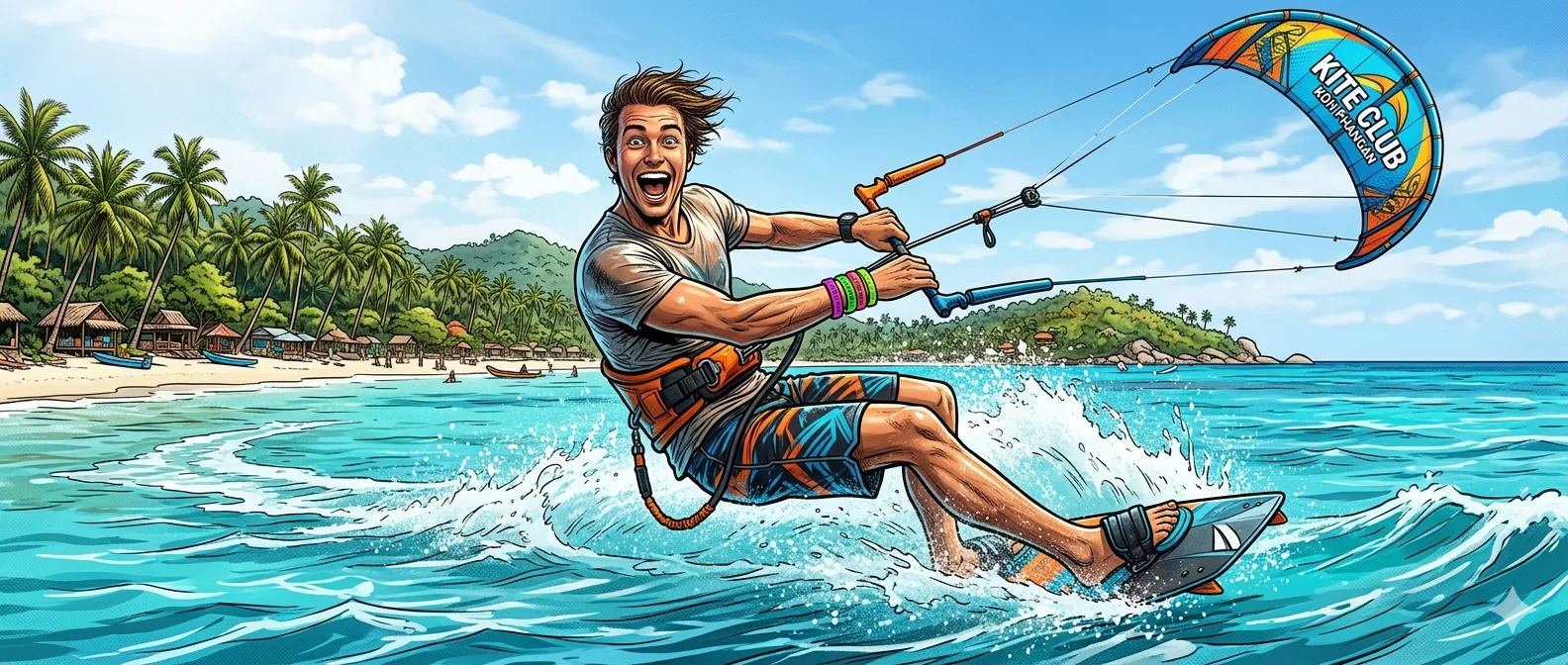 Kitesurfer riding at Koh Samui with a Kite Club kite