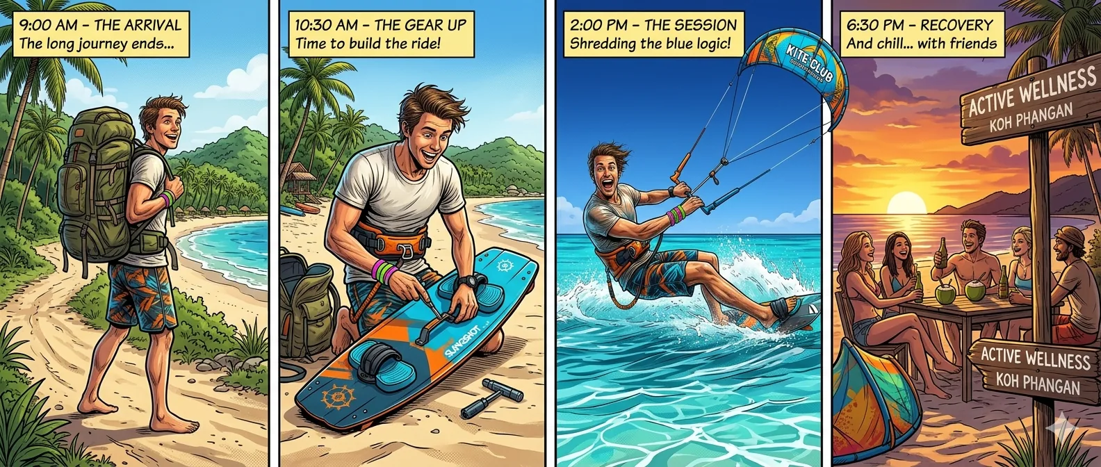 A full day kitesurfing on Koh Samui — arrival gear up session and sundown